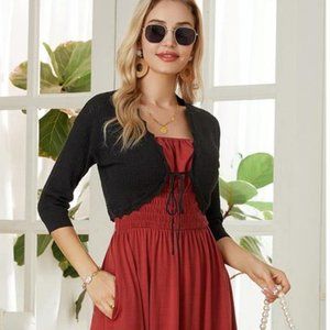 HOT A3/4 Sleeve Cropped Cardigan Sweater Black